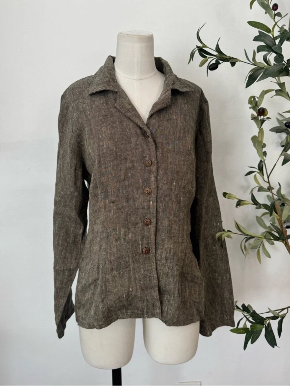 FLAX by Jeanne Engelhart 100% Linen Button Front Shirt Jacket Brown Size Small - Picture 6 of 6